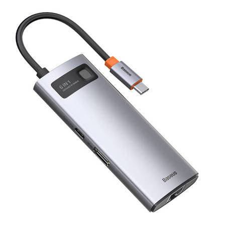 Baseus Docking Station 6σε1 Metal Gleam Series USB-C σε 3x USB 3.0 + HDMI + USB-C PD + Ethernet RJ45 (Ασημί) CAHUB-CW0G