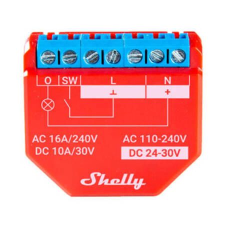Shelly Plus 1PM Smart Ενδιάμεσος Διακόπτης με Wi-Fi και Bluetooth σε Κόκκινο Χρώμα