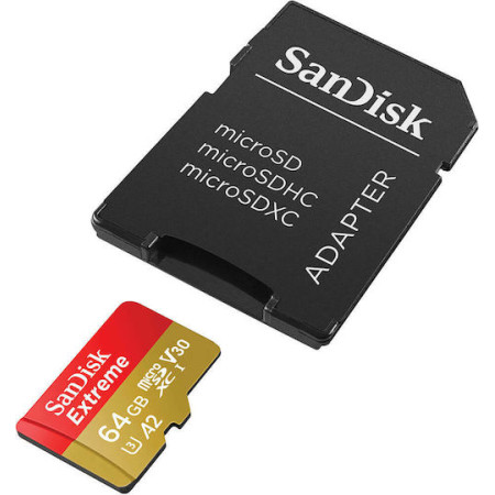 Sandisk Extreme microSDXC 64GB Class 10 U3 V30 A2 UHS-I με αντάπτορα SDSQXAH-064G-GN6AA